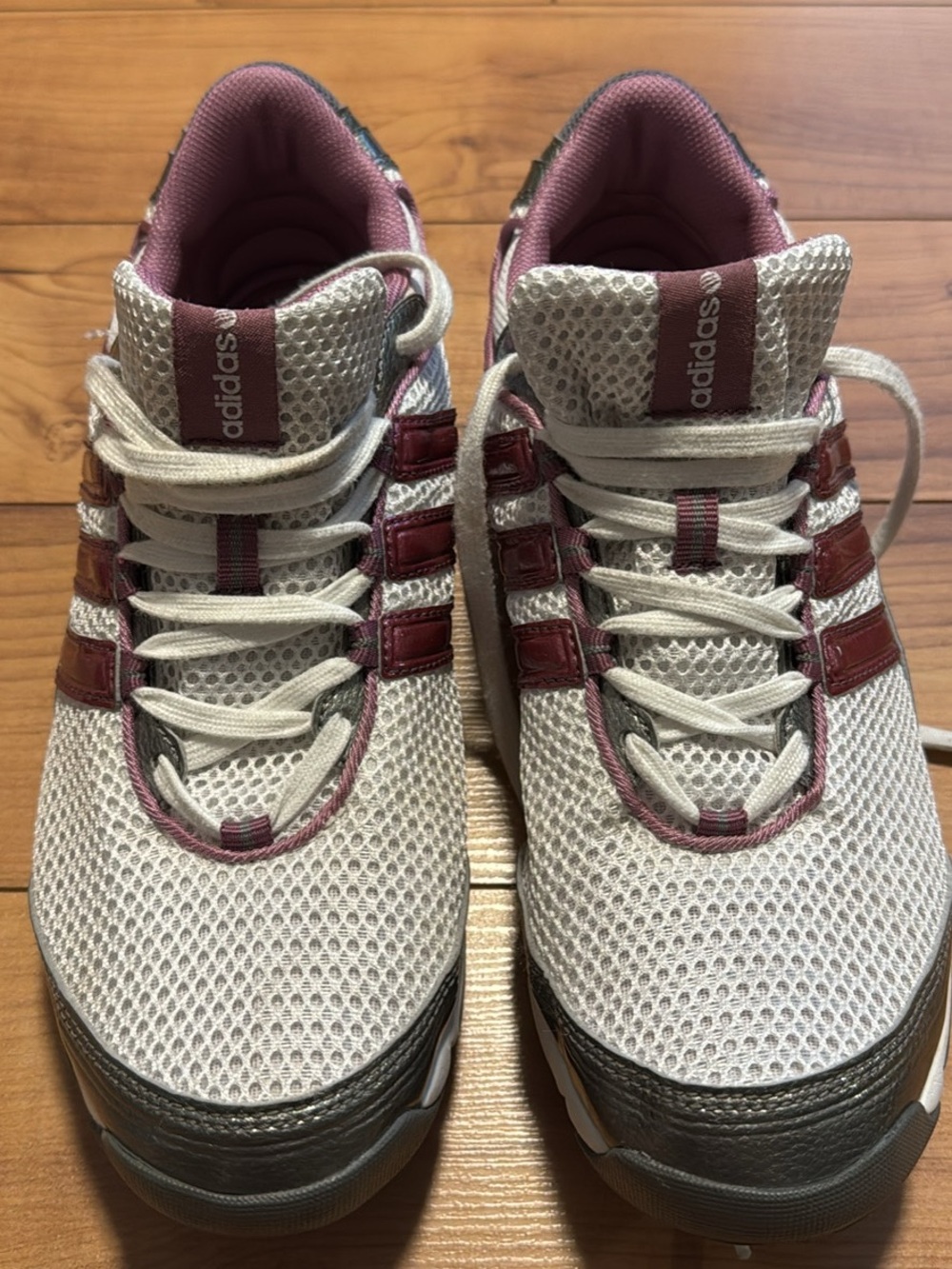 adidas Women's Mesh Athletic Sneakers in White and Burgundy
